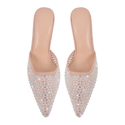 Pointed Toe Rhinestone Slip On Mules