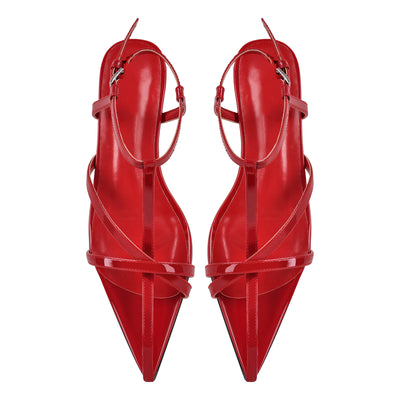 Pointed Toe Red Gladiator Flats