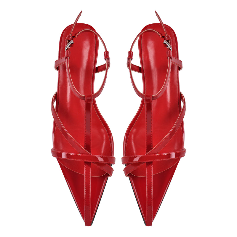 Pointed Toe Red Gladiator Flats