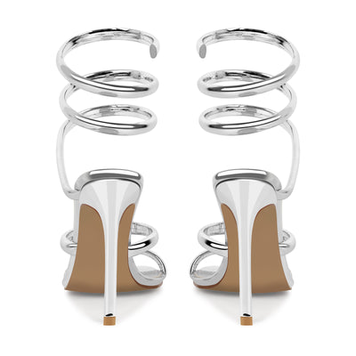 Silver Square Toe Strap Stiletto Sandals