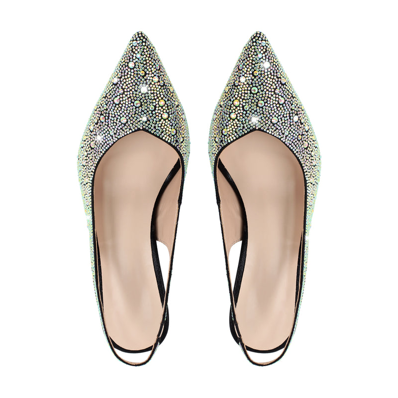 Pointed Toe Rhinestone Kitten Heel Slingback Pumps