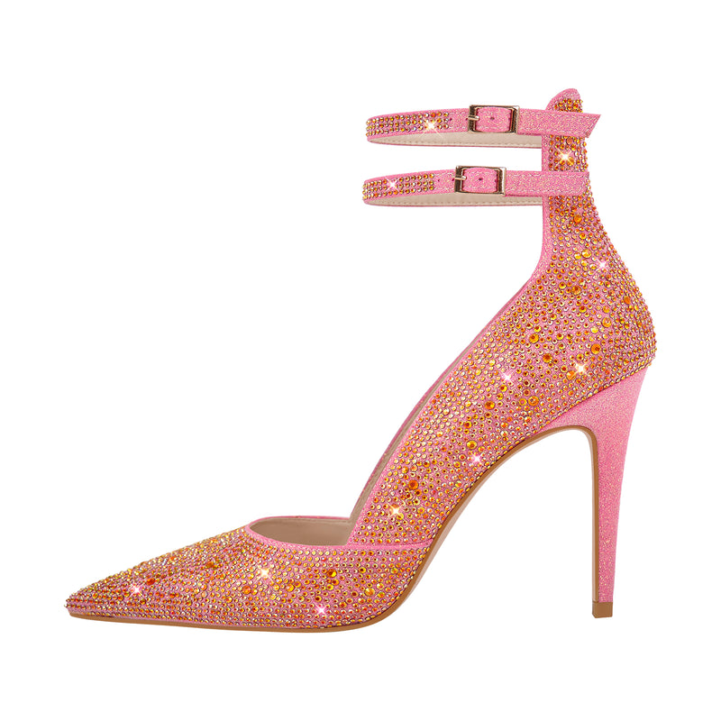 Rhinestone Ankle Straps Pointed Toe Pumps