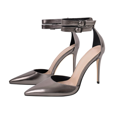 Steel Pointed Toe Double Ankle Strap D'Orsay Pumps
