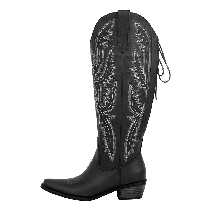 Embroidery Knee High Western Boots