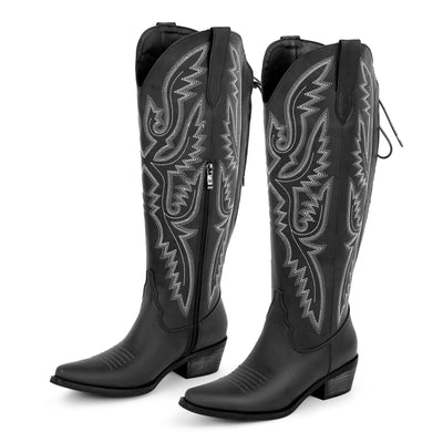 Embroidery Knee High Western Boots