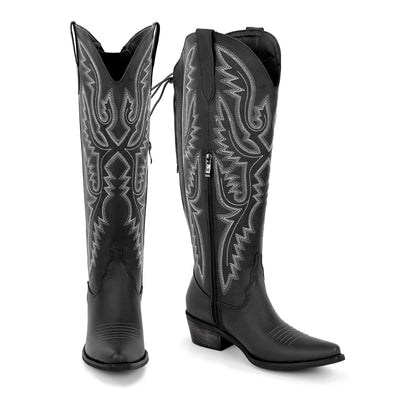 Embroidery Knee High Western Boots