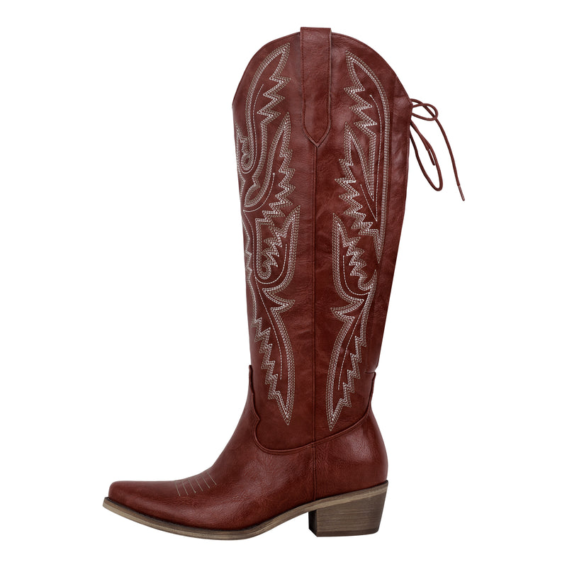 Embroidery Knee High Western Boots