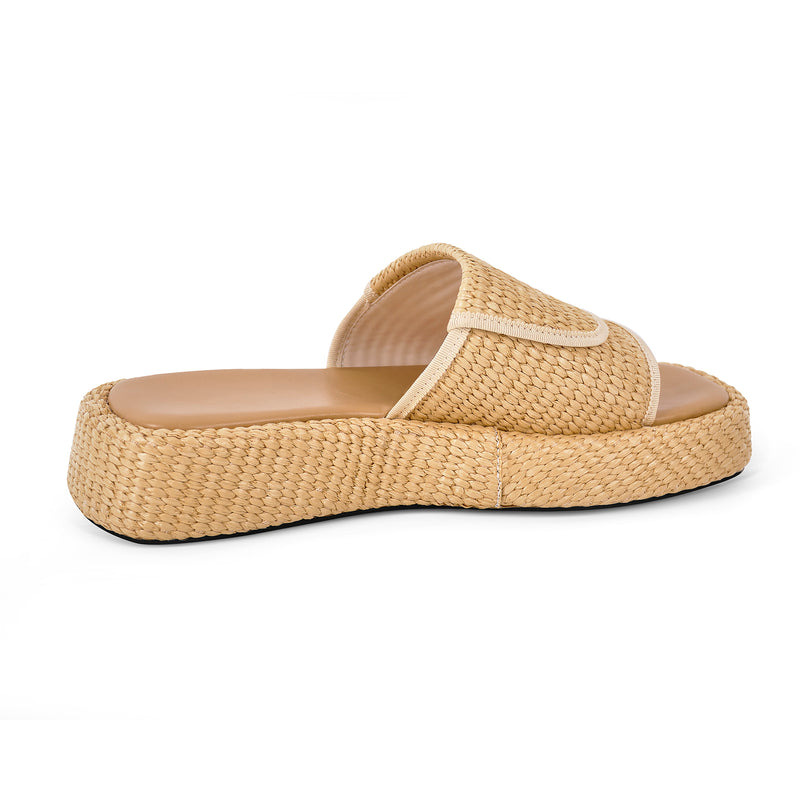 Straw Platform Square Toe Flats Slippers