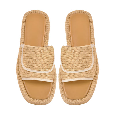 Straw Platform Square Toe Flats Slippers