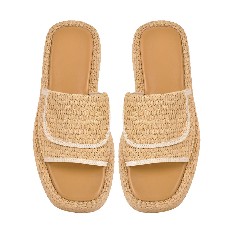 Straw Platform Square Toe Flats Slippers