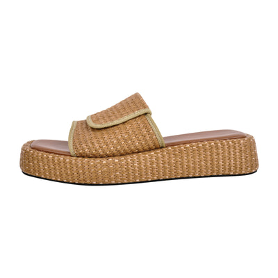 Straw Platform Square Toe Flats Slippers