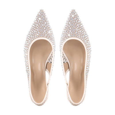 Mesh Round Heel Rhinestone Slingback Flats