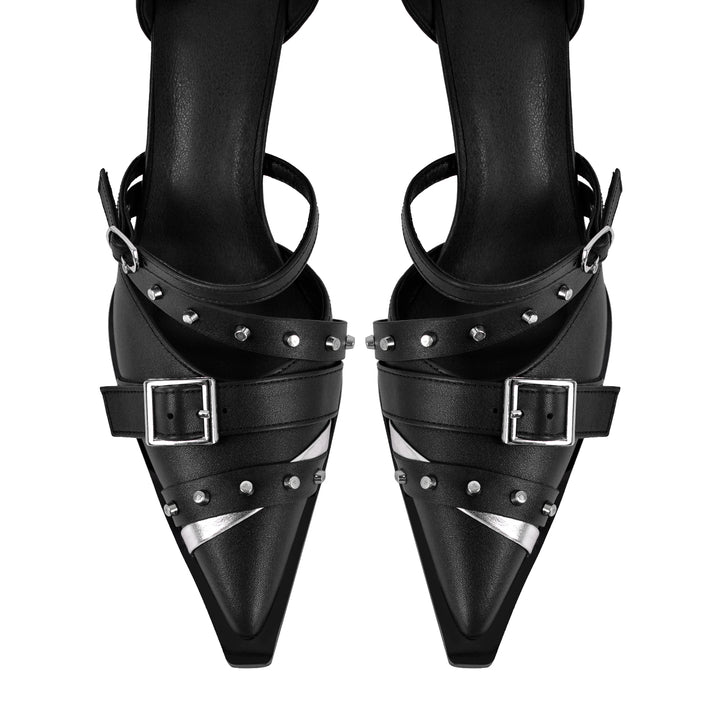 Scarpe Tacco A Spillo Donna &ndash; D&eacute;collet&eacute; In Pelle Patentata Con Cavigliera E Borchie &ndash; Collezione Celebrity-designz