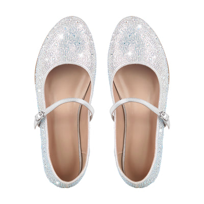 Round Toe Rhinestone Buckle Strap Flats