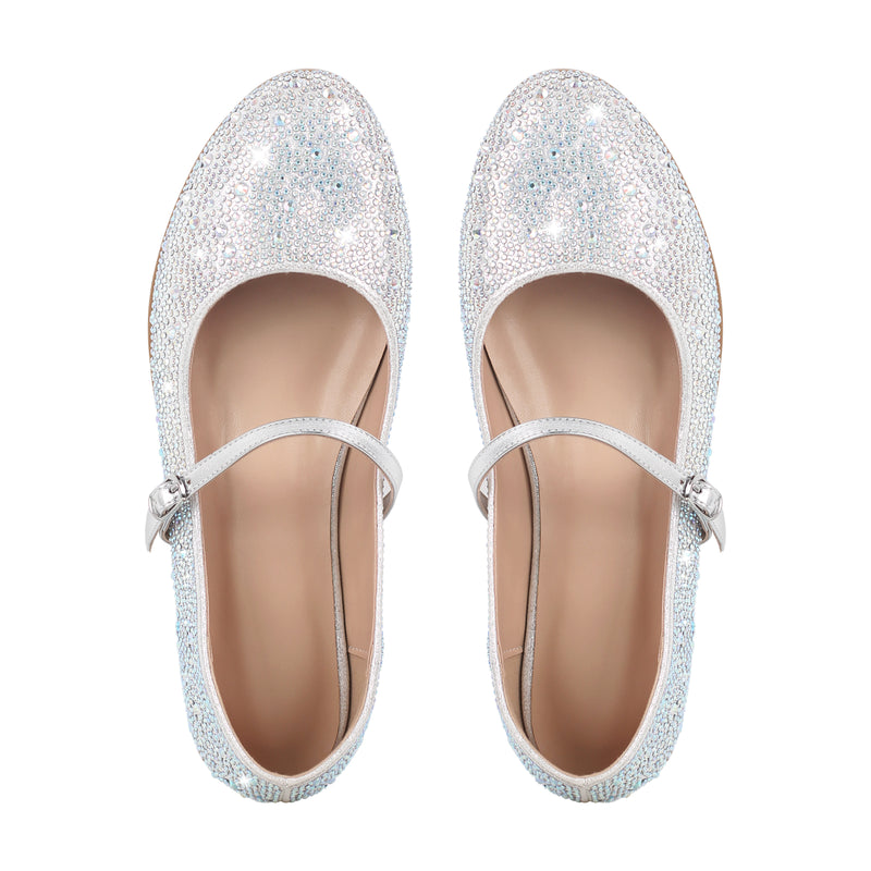 Round Toe Rhinestone Buckle Strap Flats