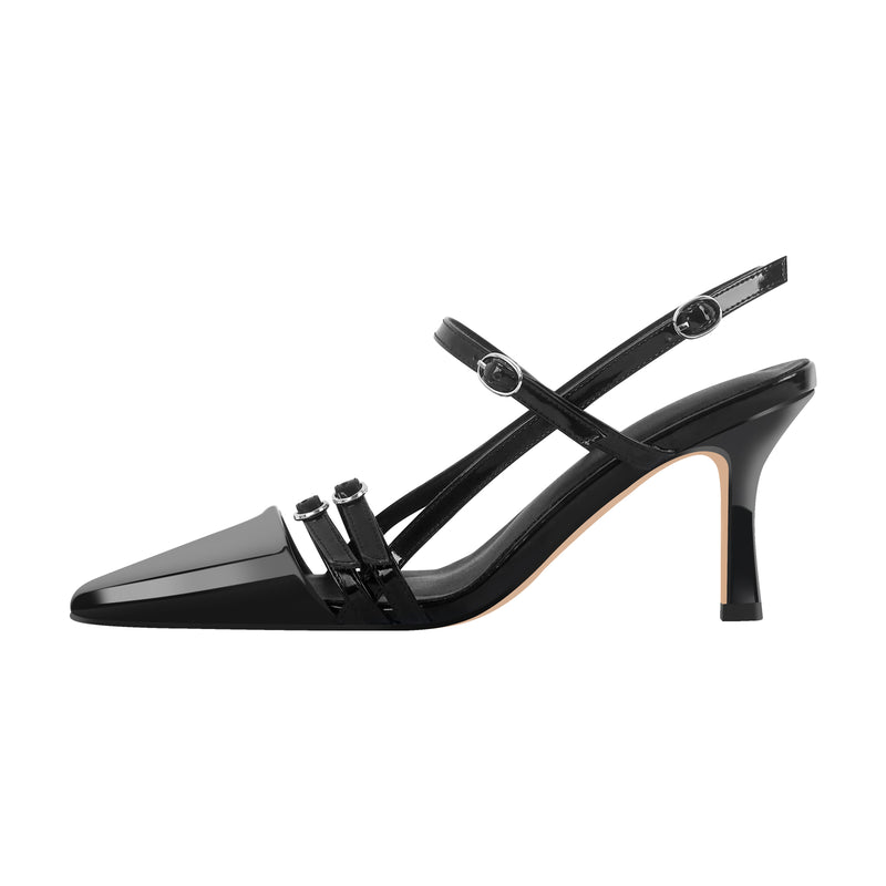 Pointed Toe Hollow Buckle Slingback Pumps