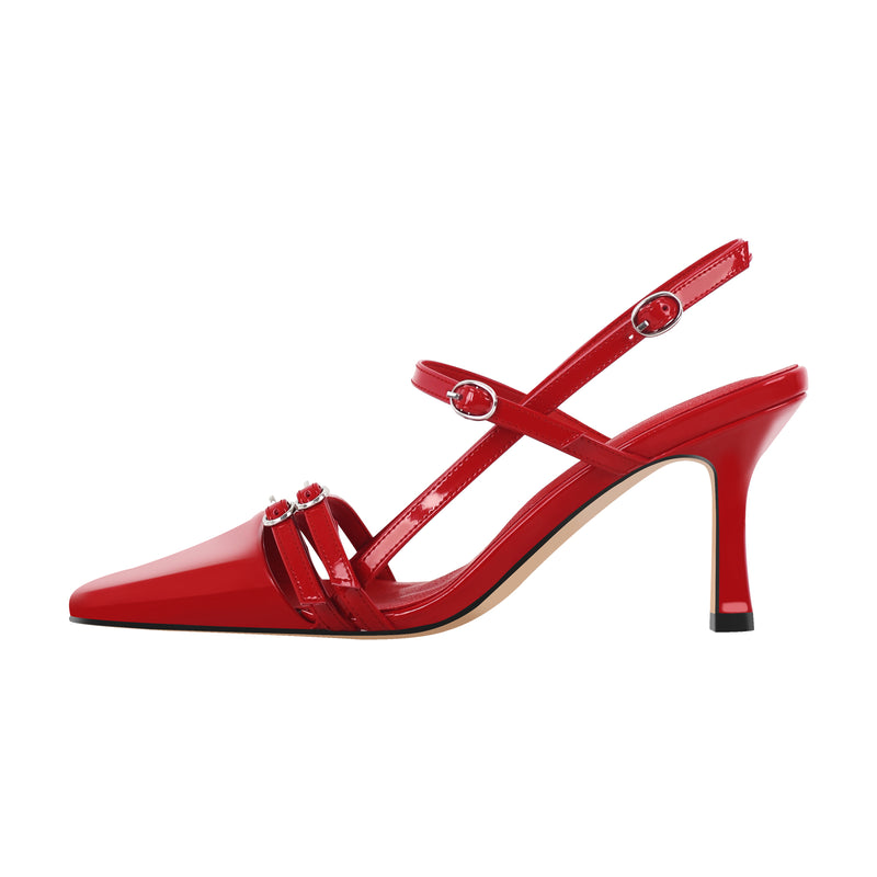 Pointed Toe Hollow Buckle Slingback Pumps