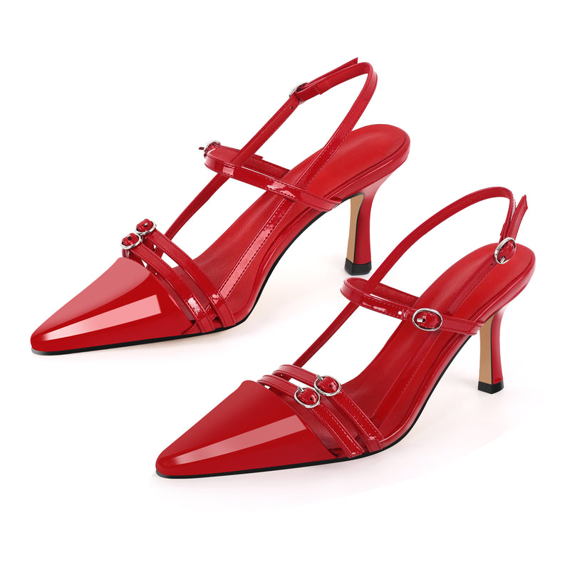 Pointed Toe Hollow Buckle Slingback Pumps