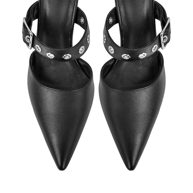 Pointed Toe Belt Buckle Ankle Strap Stiletto Pumps