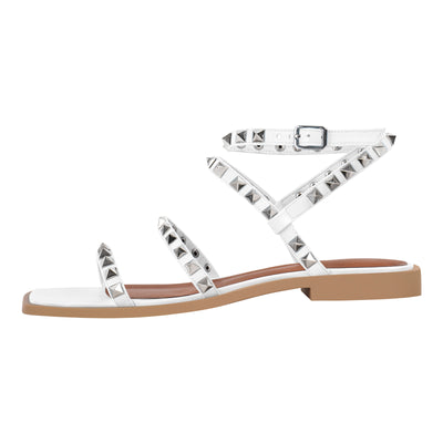 Rivet Square Toe Ankle Strap Flat Sandals