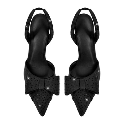 Suede Bow Rhinestone Slingback Stiletto Pumps