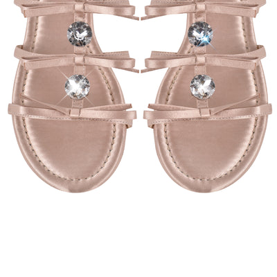 Bow Diamond T-Strap Round Toe Flat Sandals