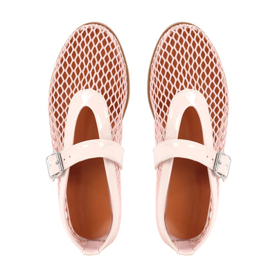 Round Toe Mesh Buckle Strap Ballet Flats