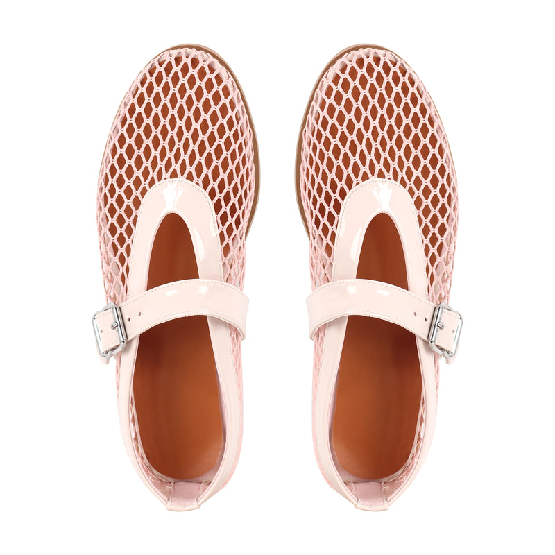 Round Toe Mesh Buckle Strap Ballet Flats