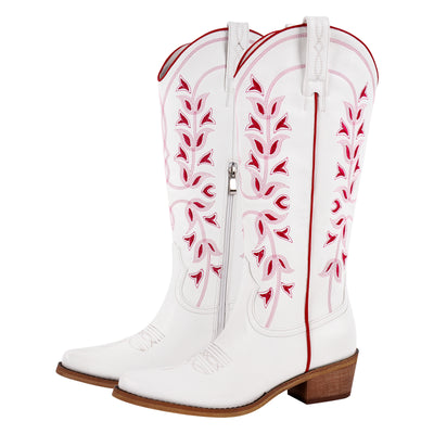 Knee High Embroidery Zipper Western Boots