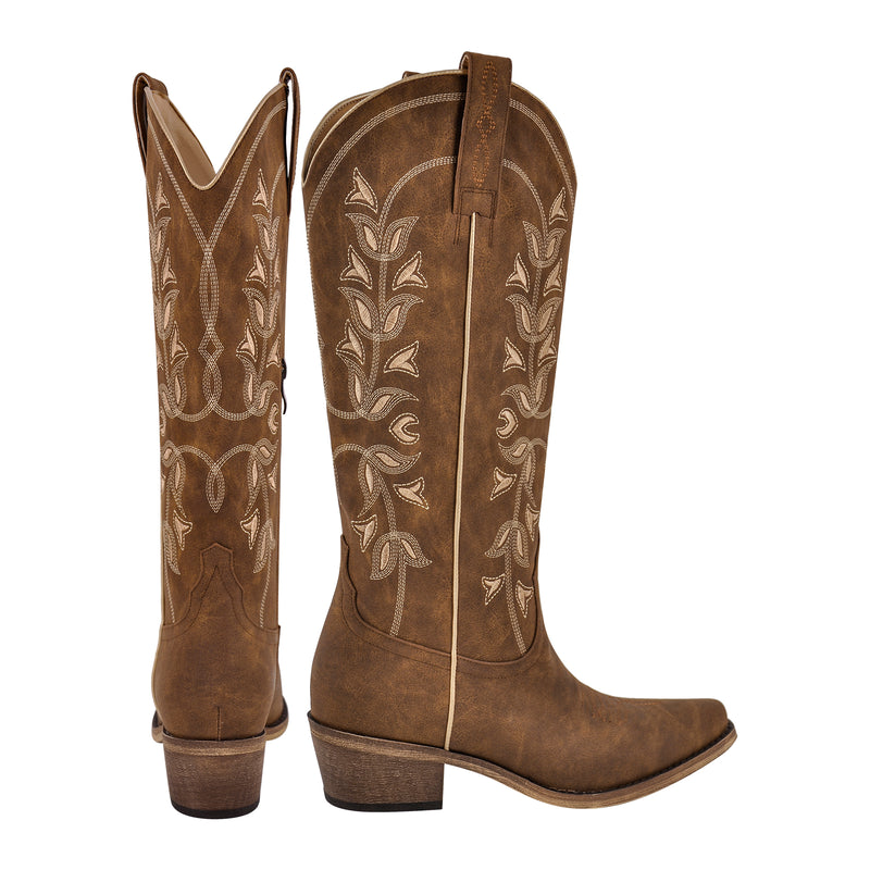 Knee High Embroidery Zipper Western Boots