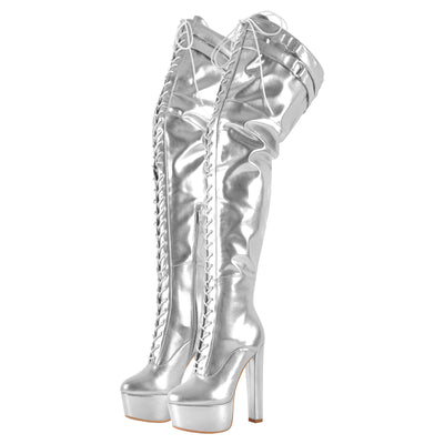 Platform Chunky Heel Lace-up Over The Knee Boots