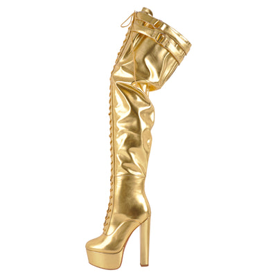 Platform Chunky Heel Lace-up Over The Knee Boots
