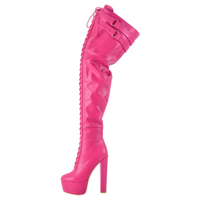 Platform Chunky Heel Lace-up Over The Knee Boots