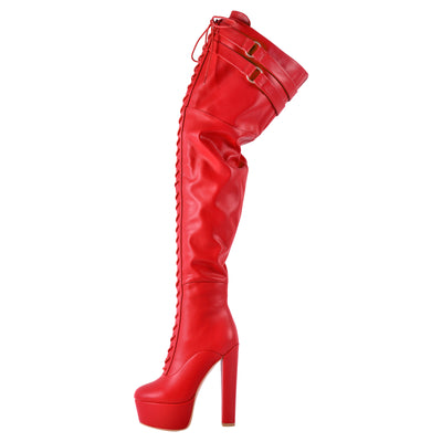 Platform Chunky Heel Lace-up Over The Knee Boots