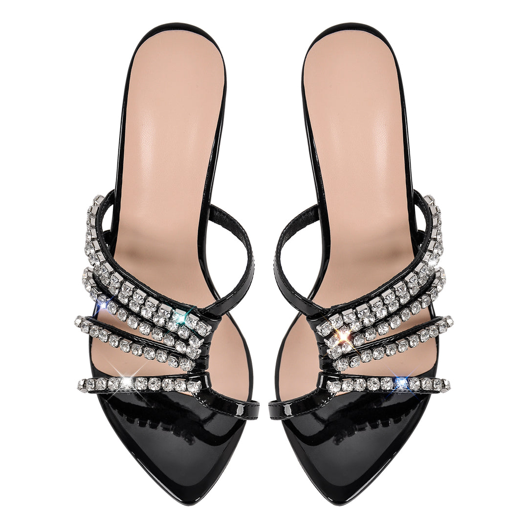 Rhinestone Pointed Toe Strap Stiletto Sandals Mules – Onlymaker