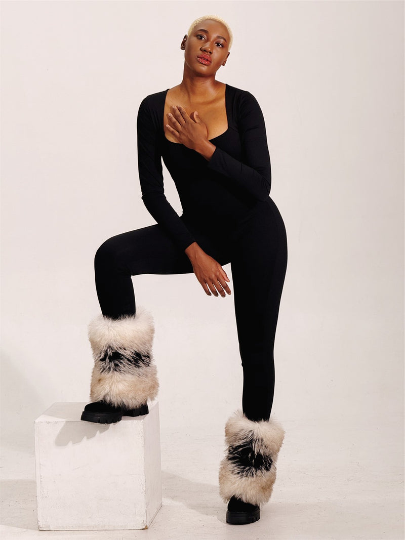 Fur Round Toe Platform Mid-Calf Boots