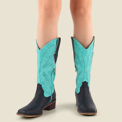 Embroidery Square Toe Split Joint Mid-Calf Western Boots