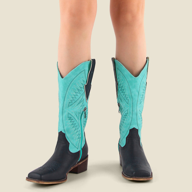 Embroidery Square Toe Split Joint Mid-Calf Western Boots