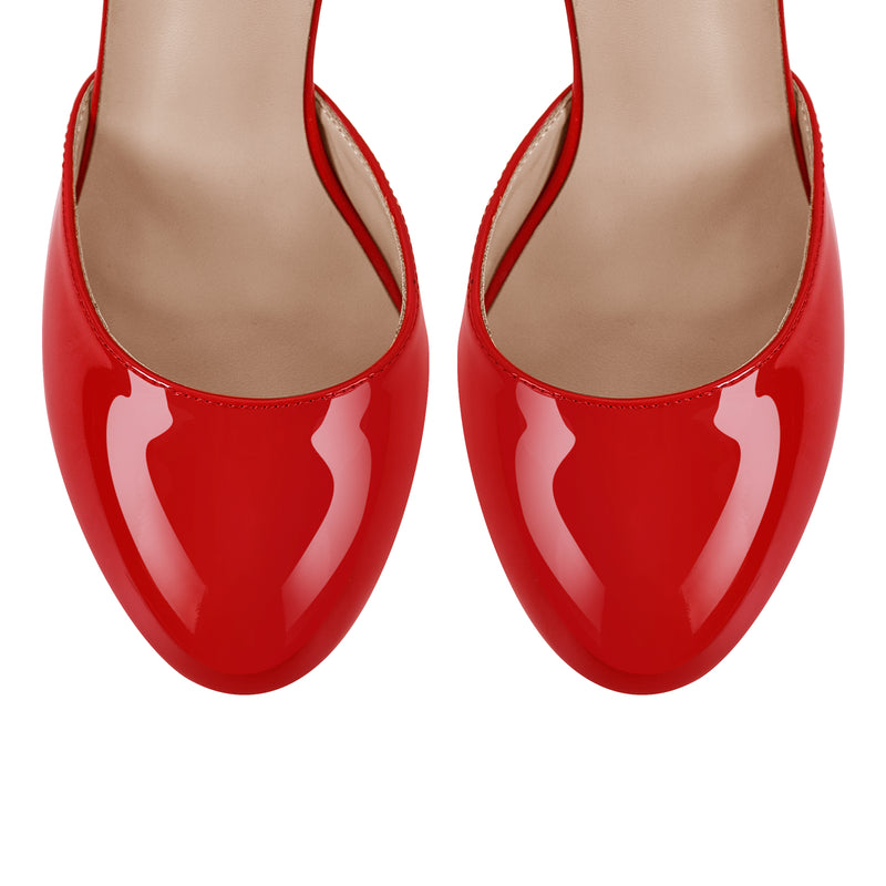 Round Toe Platform Ankle Strap Stiletto Pumps