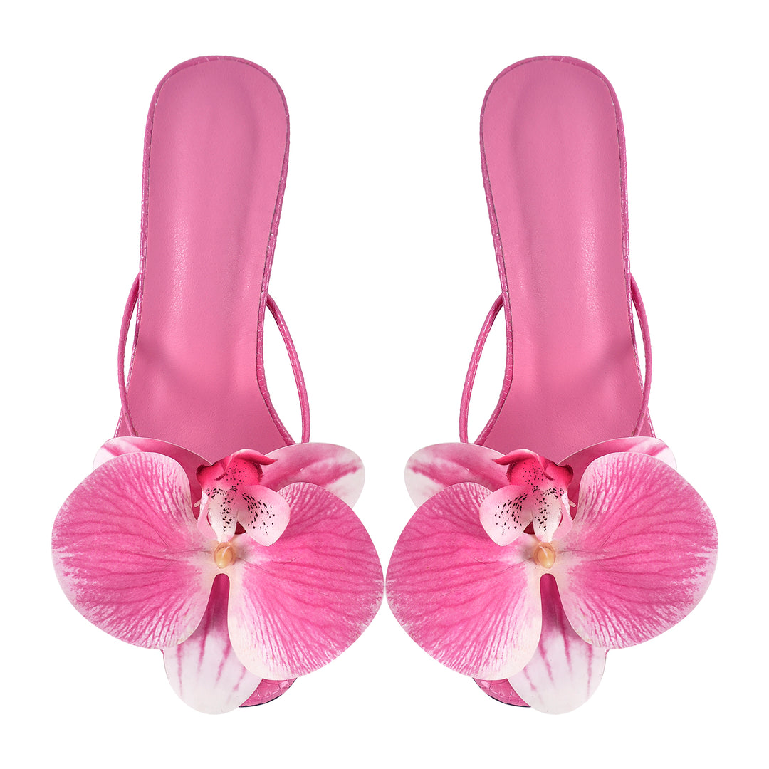 Flower Round Toe Clear Heel Thong Sandals Mules – Onlymaker