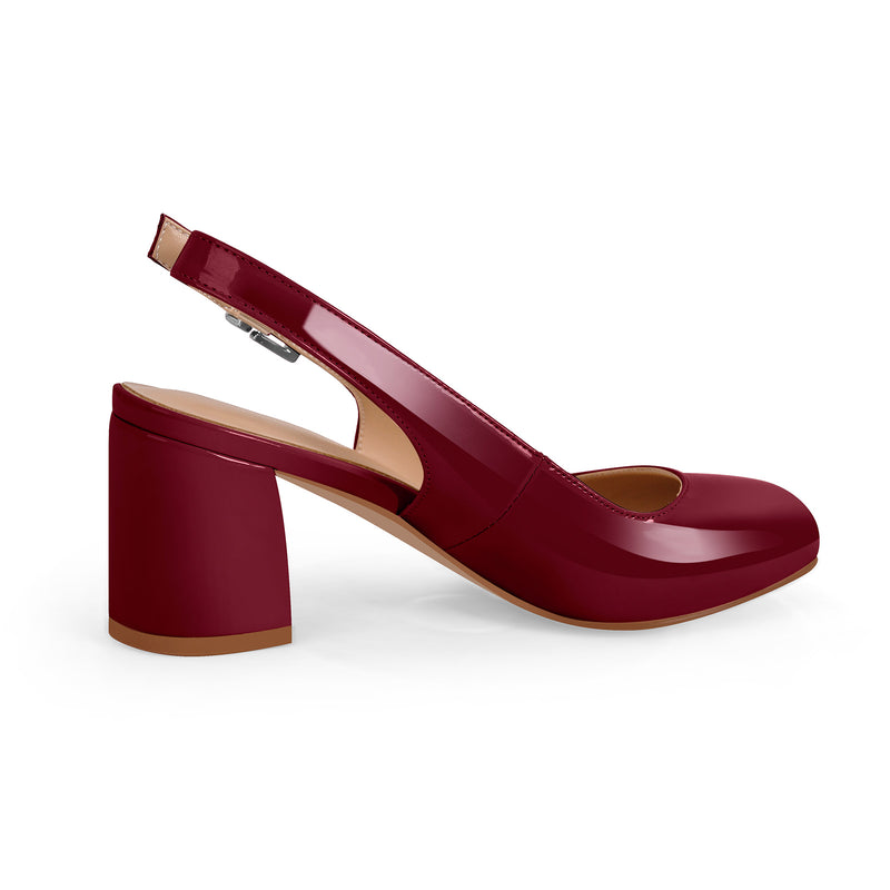 Round Toe Chunky Natural Heels Slingback Pumps