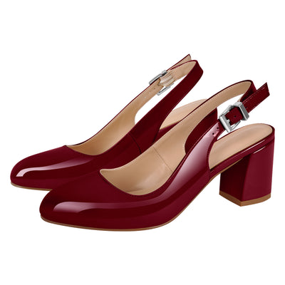 Round Toe Chunky Natural Heels Slingback Pumps