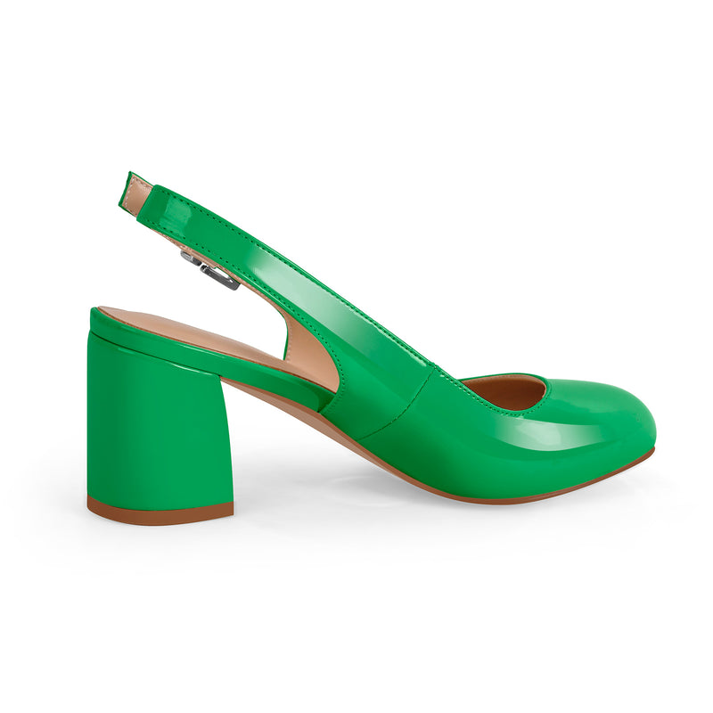 Round Toe Chunky Natural Heels Slingback Pumps