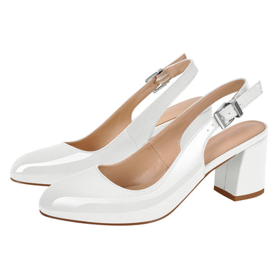 Round Toe Chunky Natural Heels Slingback Pumps