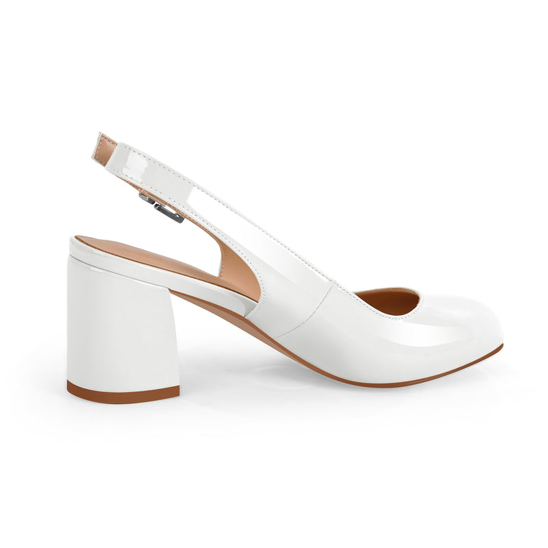 Round Toe Chunky Natural Heels Slingback Pumps