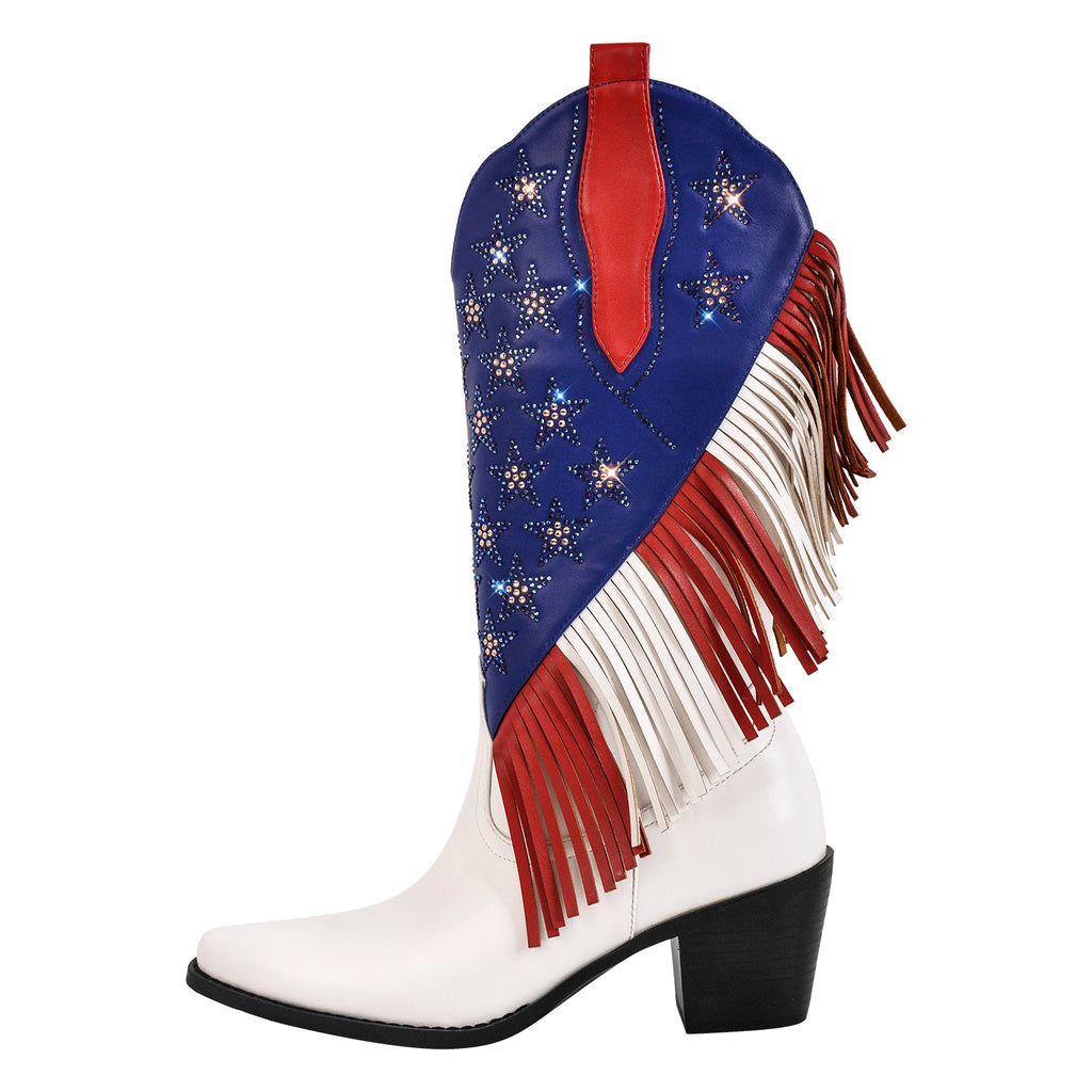 Rhinestone Star Fringe Knee High Western Boots – Onlymaker