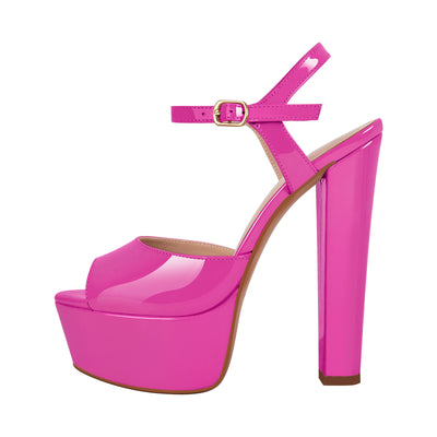 Peep Toe Platform Buckle Strap Chunky Heel Sandals
