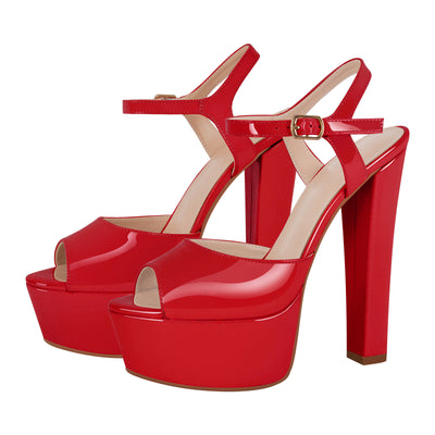 Peep Toe Platform Buckle Strap Chunky Heel Sandals