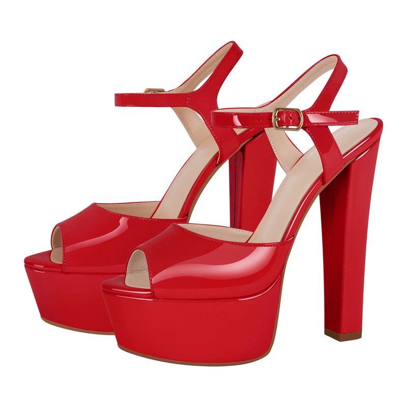 Peep Toe Platform Buckle Strap Chunky Heel Sandals