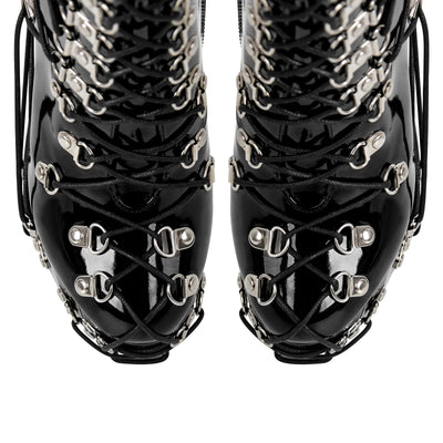 Platform Metal Buckles Lace-up Chunky Heel Ankle Boots